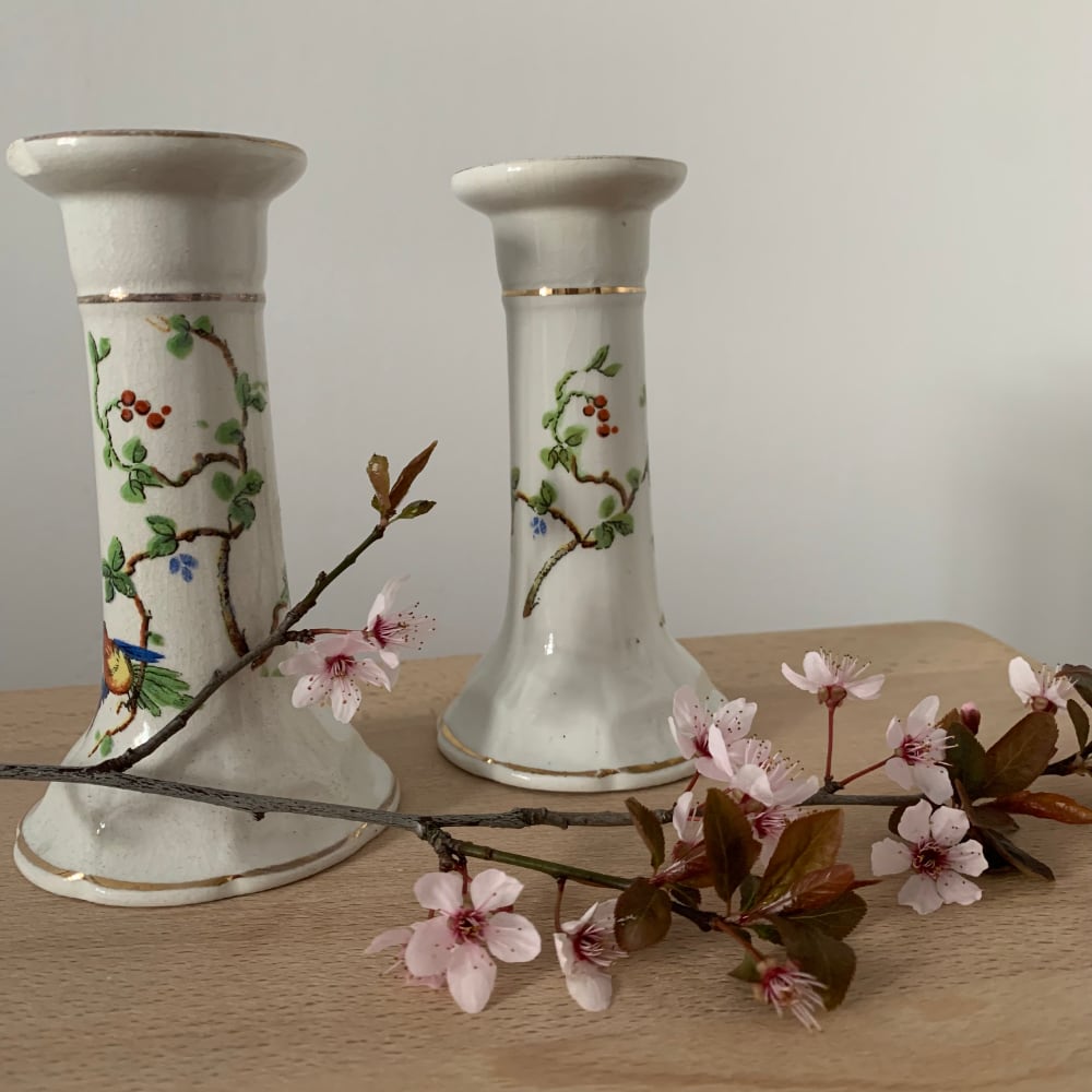Pair of bird candle holders