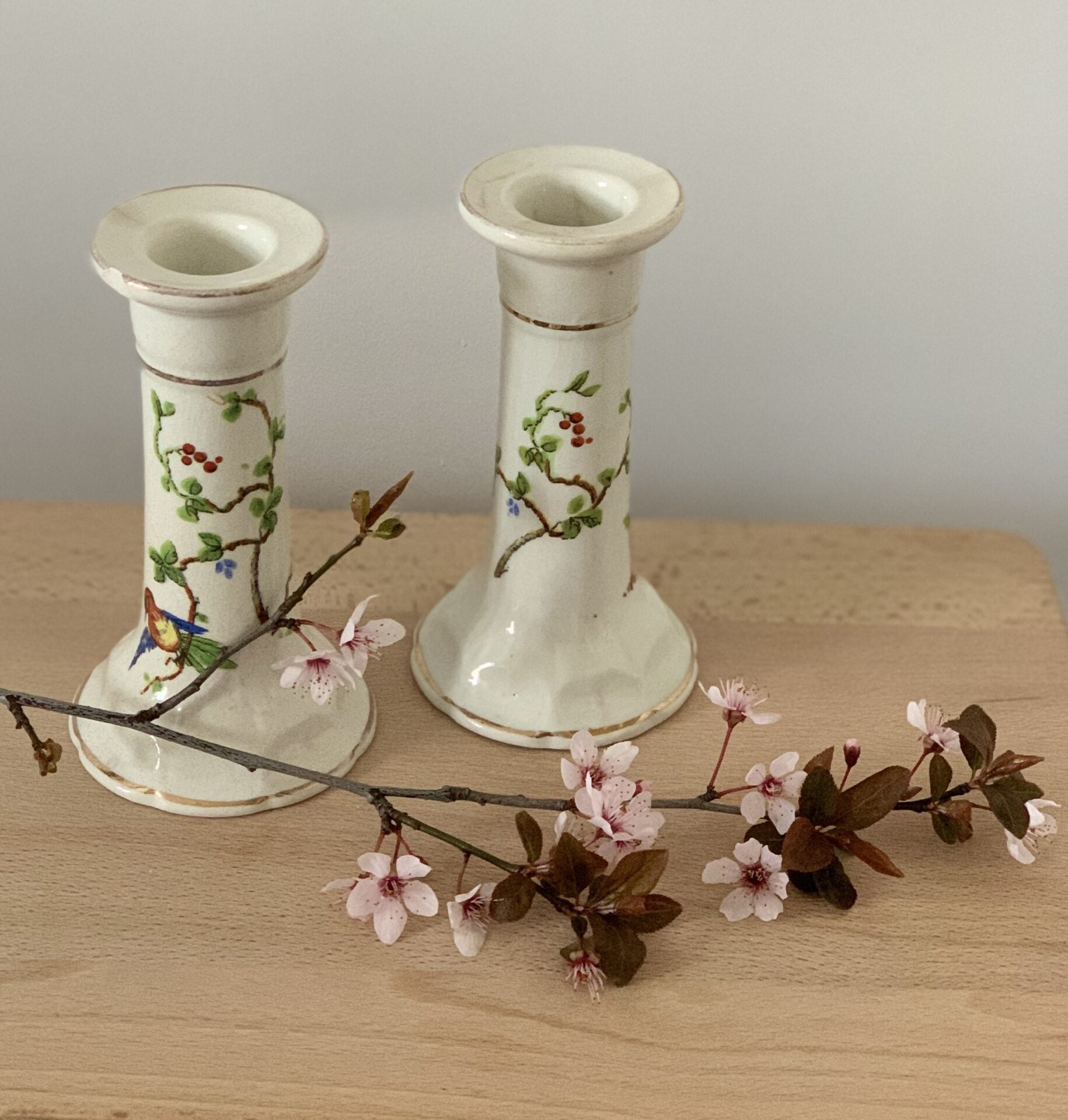Pair of bird candle holders